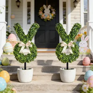 Easter Artificial Rabbit Pruning Tree, Realistic Bunny Boxwood Plant Decoration, Home Front Door Yard Garden Decor, Fake Plant Decoration, House Plants Decor