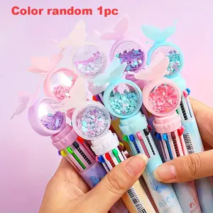 Kawaii Butterfly Sequin 10-In-1 Pen, Aesthetic Multicolor Ballpoint Pen, Perfect for Bullet Journals, Stylish Writing Tool