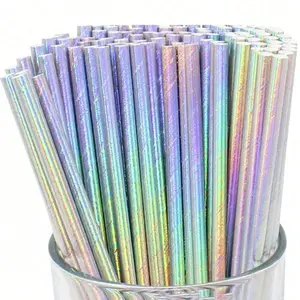 25pcs Colorful Paper Straws, Glitter Straws, Elegant Craft Straws, Suitable For Juice, Milkshake, Birthday, Wedding, Baby Shower, Mermaid Theme Party, Graduation Party, Bridal Shower And More Occasions