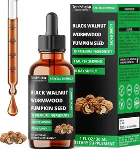 15in1 Black Walnut Liquid Drops with Wormwood, Pumpkin Seed, Oregano, Garlic, Soursop, Berberine, Shilajit,Ceylon Cinnamon, Turmeric & More - 30 Days Supply - 1FL Oz