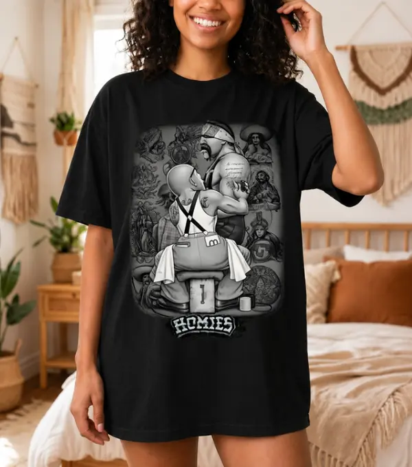 Tattooist Homies Lowrider Chicano Art David Gonzales DGA Graphic T-Shirt, Vintage Street Culture Tee, Heavy Cotton Unisex Shirt