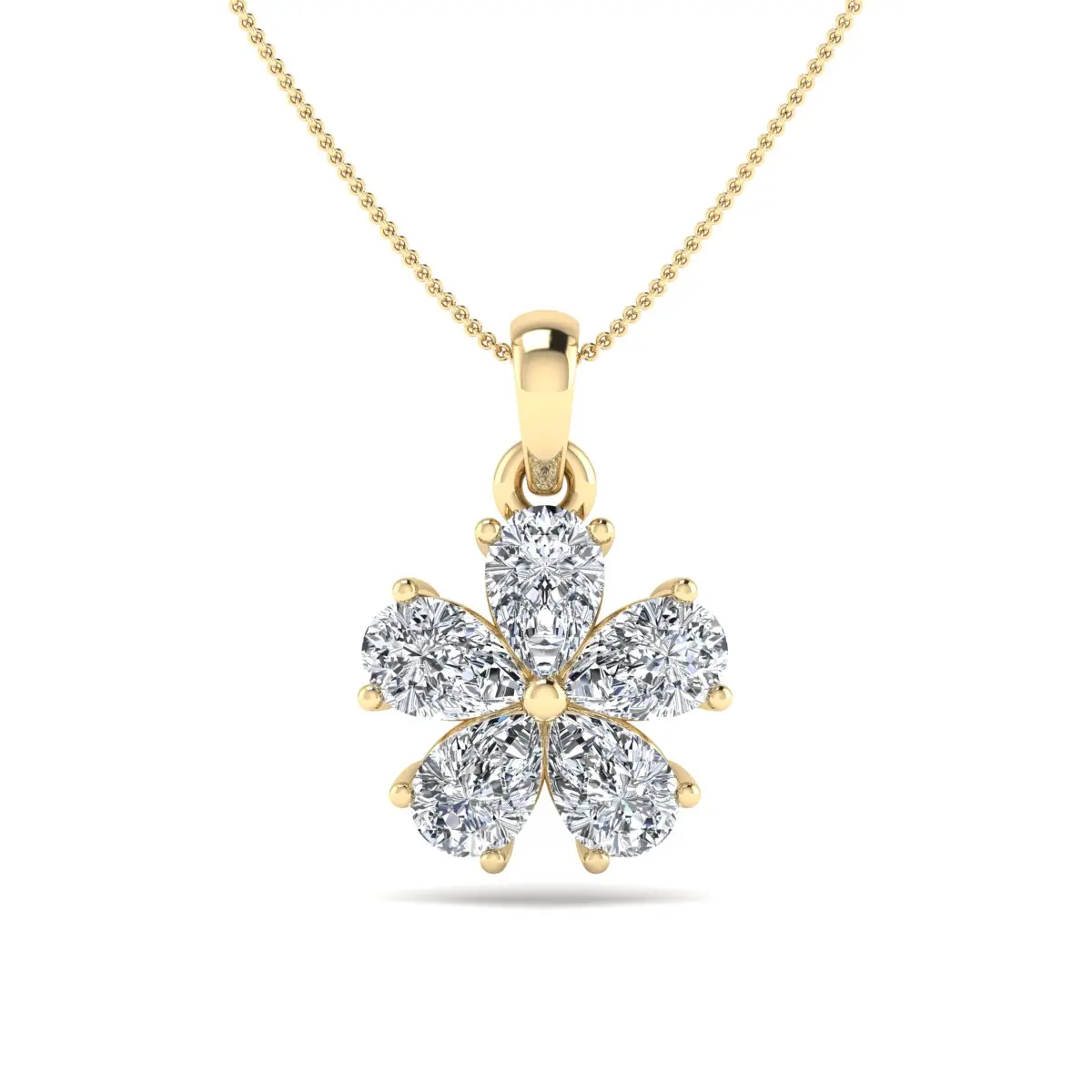 14K Gold Lab Grown CVD Diamond Flower Pendant Necklace for Women Elegant Floral Jewelry