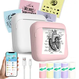 Portable Mini Printer with 5 Rolls Paper, Portable Handheld Printer, Inkless Thermal Printer, Thermal Sticker Machine for Notes, Photos, DIY Labels, Compatible with iOS & Android