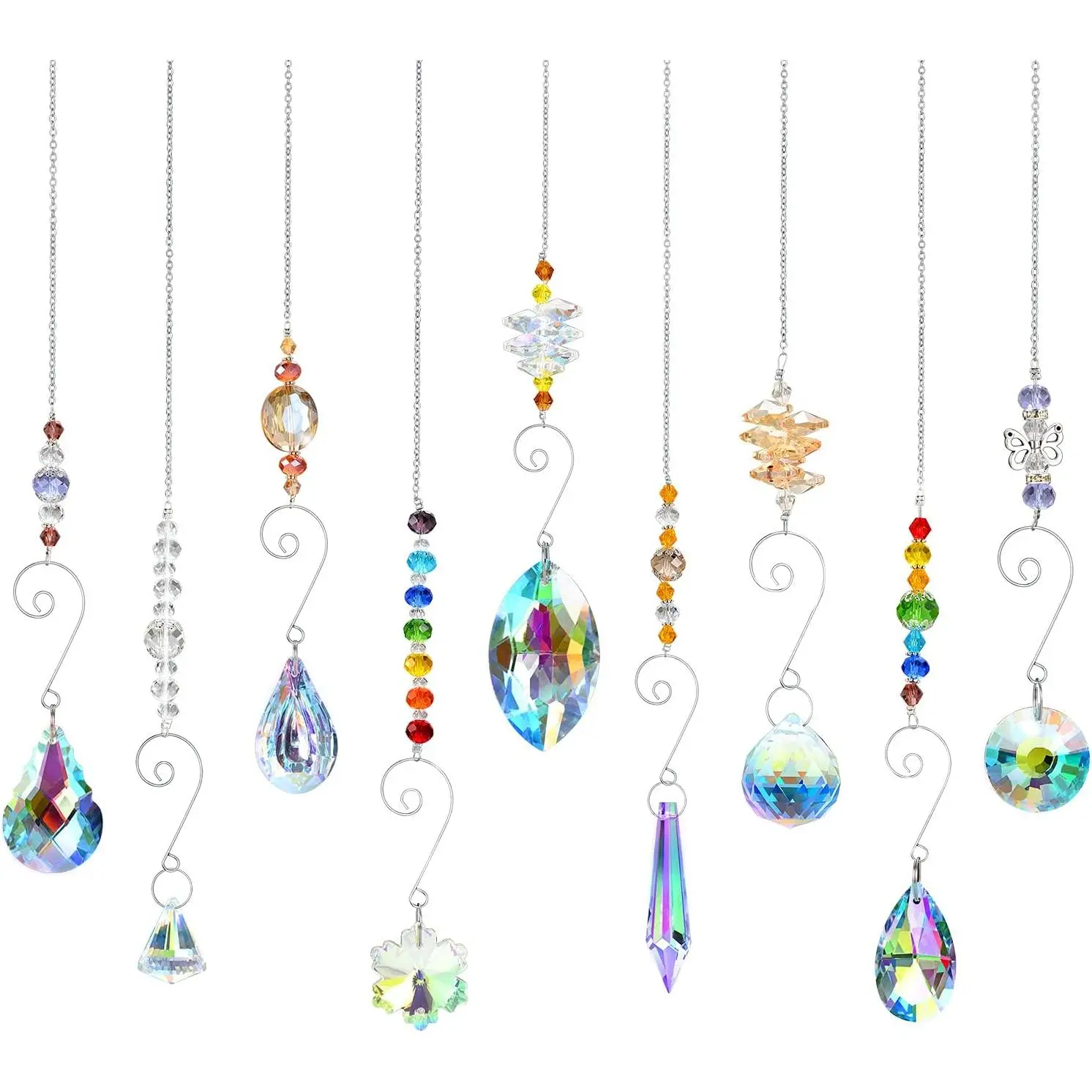9-Pack Hanging Decorative Glass Bead Ball Prism Suncatchers Set - Sunshine Colorful Rainbow Makers with Chain for Windows, Bedrooms, Ideal Gift for Family