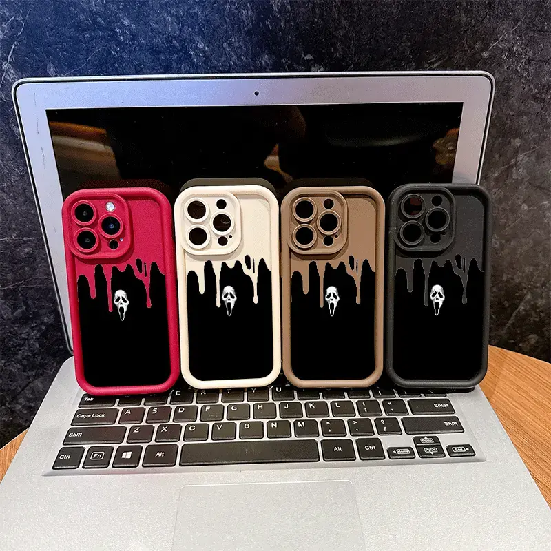 Scream Ghostface Dripping Art Silicone Protective Phone Case - Horror Movie-Inspired Accessory, Drop-Resistant Cover for iPhone 11-17 Pro Max, Samsung S22-S26 Devices, Gift for Horror Fans