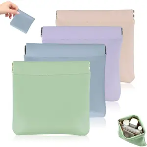 4Pcs personalized snap leather storage bag, pocket cosmetic bag, portable self-closing small cosmetic bag purse female mini travel coin storage bag, Handheld Cosmetic Pouch, Makeup Pouch, Makeup Organizer Pouch