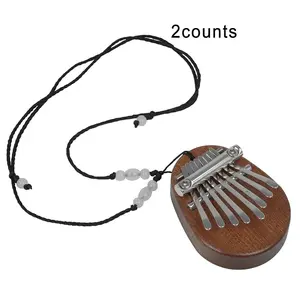 Wooden Oval 8-tone Mini Thumb Piano, 2 Counts Portable Mini Kalimba with Lanyard, Musical Instrument for Teenager & Adults