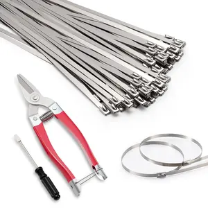 DAFONSO Heavy Duty Corrosion-Resistant Stainless Steel Zip Ties Kit 11.8 Inch 52 Pieces with Metal Scissors for Machinery Vehicles Exhaust Wrap Farms Pipes Cables Outdoor Fence