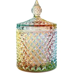 Colorful Crystal Glass Candy Snack Barrel Storage Jar Embossed Luxury Cookie Buffet Canister With Lids Jewelry Box Jar Biscuit Containers