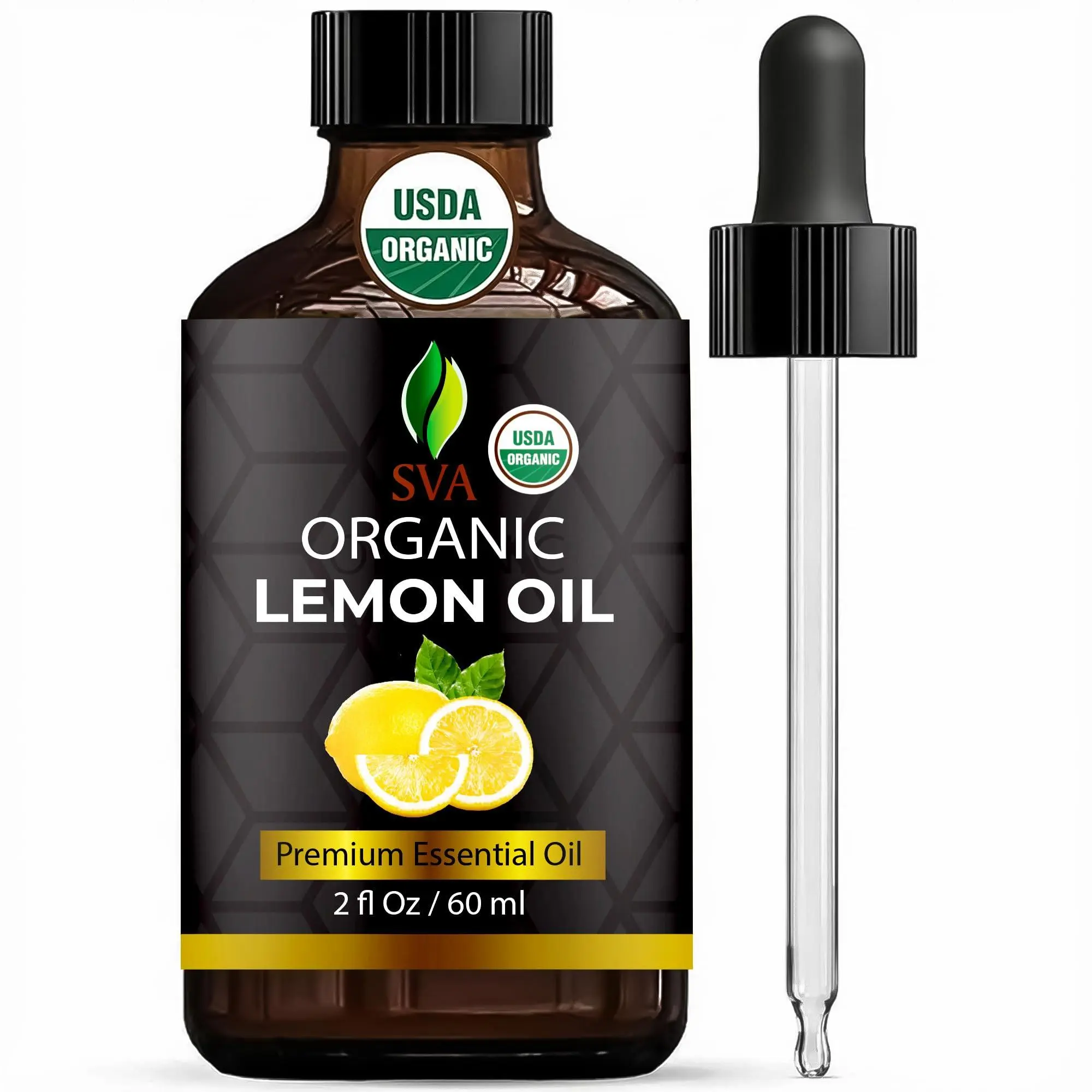USDA Organic Pure Lemon Essential Oil - 2 Fl Oz (60ml) SVA Certified, 100% Natural for Aromatherapy Diffuser, Skin Care, Candle Making - Organic Essential Oil with Convenient Dropper, Soap Making