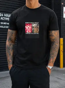 Born To Dilly Dally Forced To Lock In Cats Funny Graphic Tee Vintage Washed Cotton T Shirt For Men Women Viral Meme Streetwear Tee