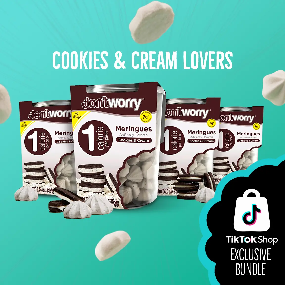 Cookies and Cream Lovers Meringues - 1 Calorie per Piece, Gluten-Free Biscuit Snacks, Low Sugar Sweet Treats for Adults (Sugar-Free Option Available)