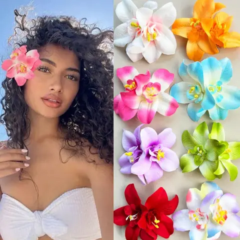 8Pcs Hawaiian Flower Hair Clips, Hair Clip Set, Synthetic Claw Clip, Artificial Flower Hair Clips, Plumeria Hair Clips, Hibiscus Hair Clips Suitable For Holiday Beach Party, Wedding Party, Holiday Gifts For Girls, Claw Clips, Tropical Hair Accessories