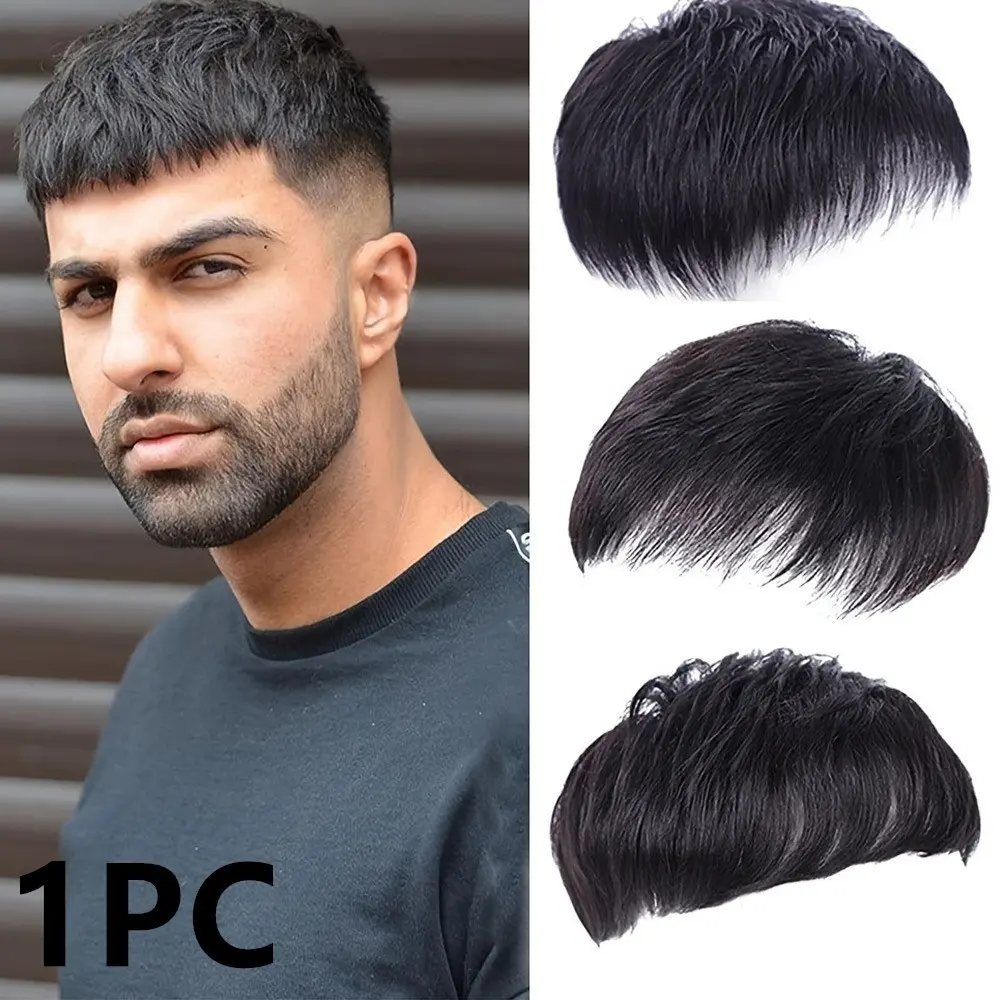Men's Short Hair Real Hair Concealer Patch, Realistic Hairpieces, Invisible Thin Mesh, Breathable, Quick Styling, Covers Baldness, Hair, Receding Hairline, Hair Replacement, Natural Looking Hair