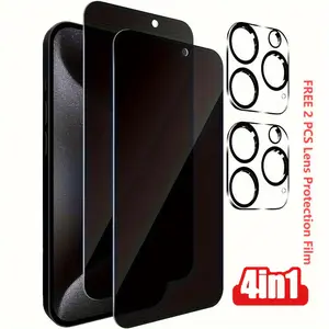 Privacy screen protector for iPhone 17 16 15 14 13 12 11 Pro Max [ 2-piece set+2 camera lens protectors ] Anti peeping tempered glass film,9H hardness, scratch resistant, shell friendly.