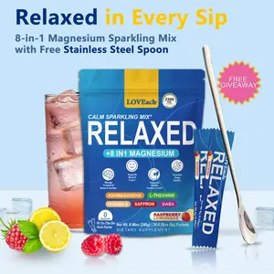 MagicRelaxed Calming Sparking Mix with 8-in-1 Magnesium complex KSM-66 Ashwagandha Saffron Vitamin D3 GABA & L-Theanine Supports Cortisol Balance Mood Sleep 30 Servings No Sugar Non GMO Raspberry Lemonade Flavor Free gift mixing spoon, Dietary, Natural, E