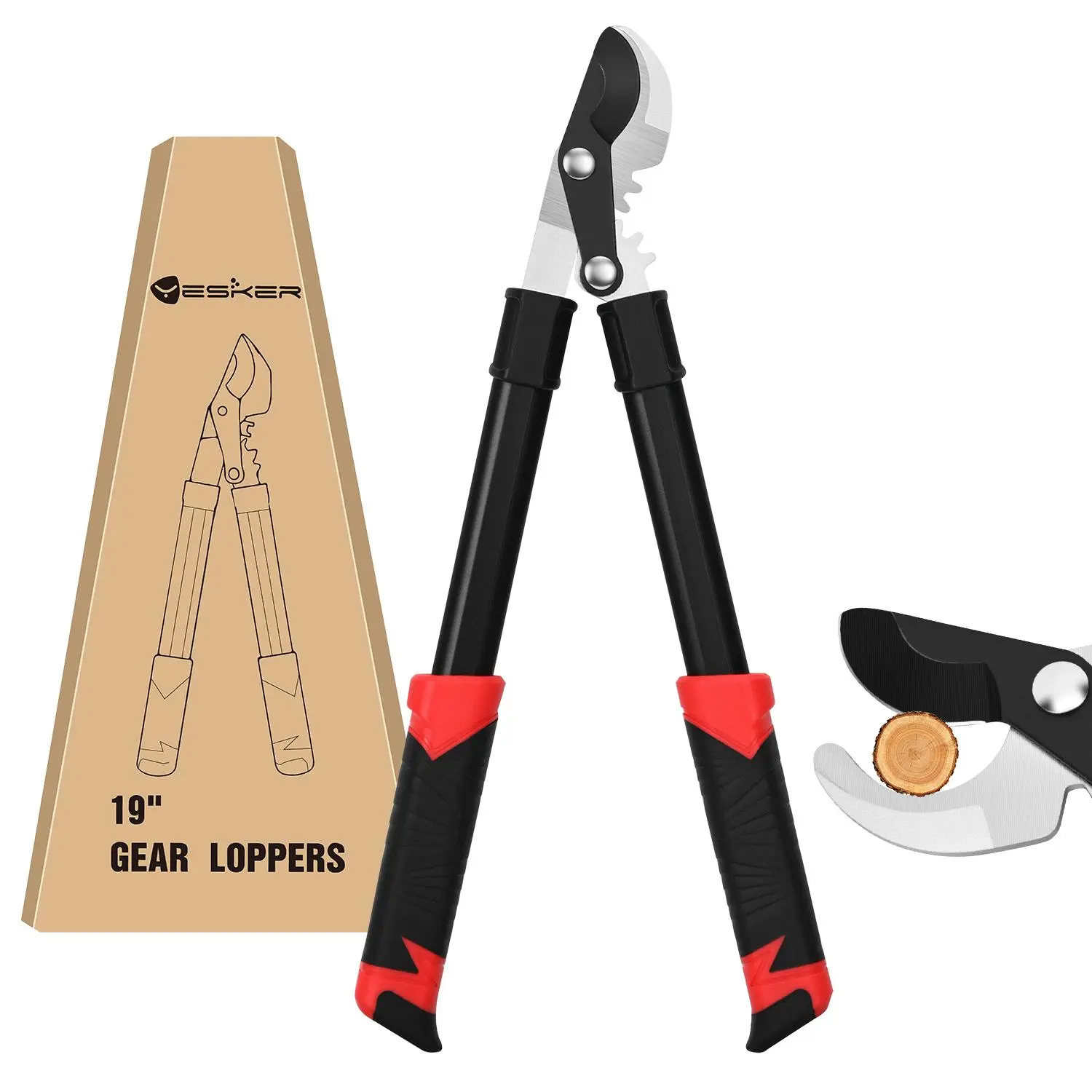 Yesker 19" Durable Heavy-Duty Anti-Rust Bypass Loppers with Sharp Pre-Edged Steel Dual Blades, Long-Handled Limb Branch Cutter for Tree Trimming, 1" Max Branch Cut Capacity, Gear Action for Precision & Power, Shrubbery Trimmer