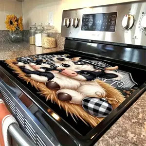 1 Cute Cow Pattern Kitchen Stove Top Burner Protector - Heat-Resistant & Scratch-Resistant Stove Protector with Adorable Cow & Calf Design, Easy-Clean Surface, Durable Polyester Stove Cover for Gas/Electric Cooktops, Farmhouse Kitchen Decor in & Che