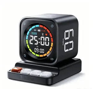 TK3 Pomodoro Timer Cube, Desk Productivity Timer with 5/10/30/60 Min Presets, Custom Countdown, Stopwatch, Clock, 3 Alarm, Silent, Vibrate & Sound Alert, for Task, ADHD, Study, Kitchen, Black