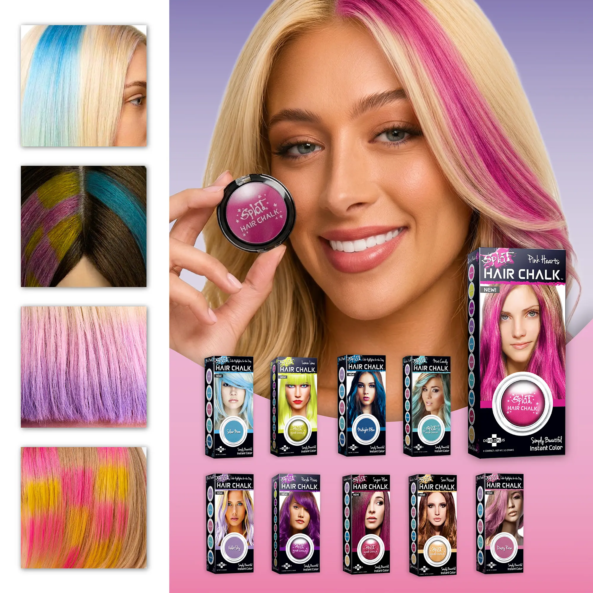 Splat Hair Chalk Temporary Color, Easy Glide-On Wash-Out Hair Dye, 10 Vibrant Shades, 0.12 oz