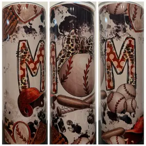 20oz Baseball Mom Tumbler with Leopard Print and Sports Design for Fans