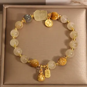 Healing Crystal Beaded Natural Gem Bracelet Anxiety Alleviation Spirit Bracelet Topaz Tiger Eye Energy Bracelet Gift