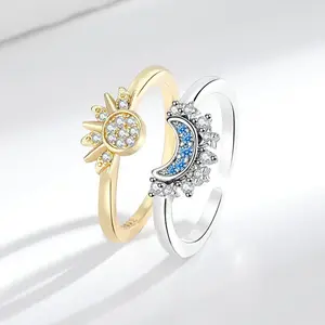 Adjustable Sun & Moon Design Ring Set New Style Fashion Jewelry for Party Daily Clothing Decor Trendy Gift for Girlfriend