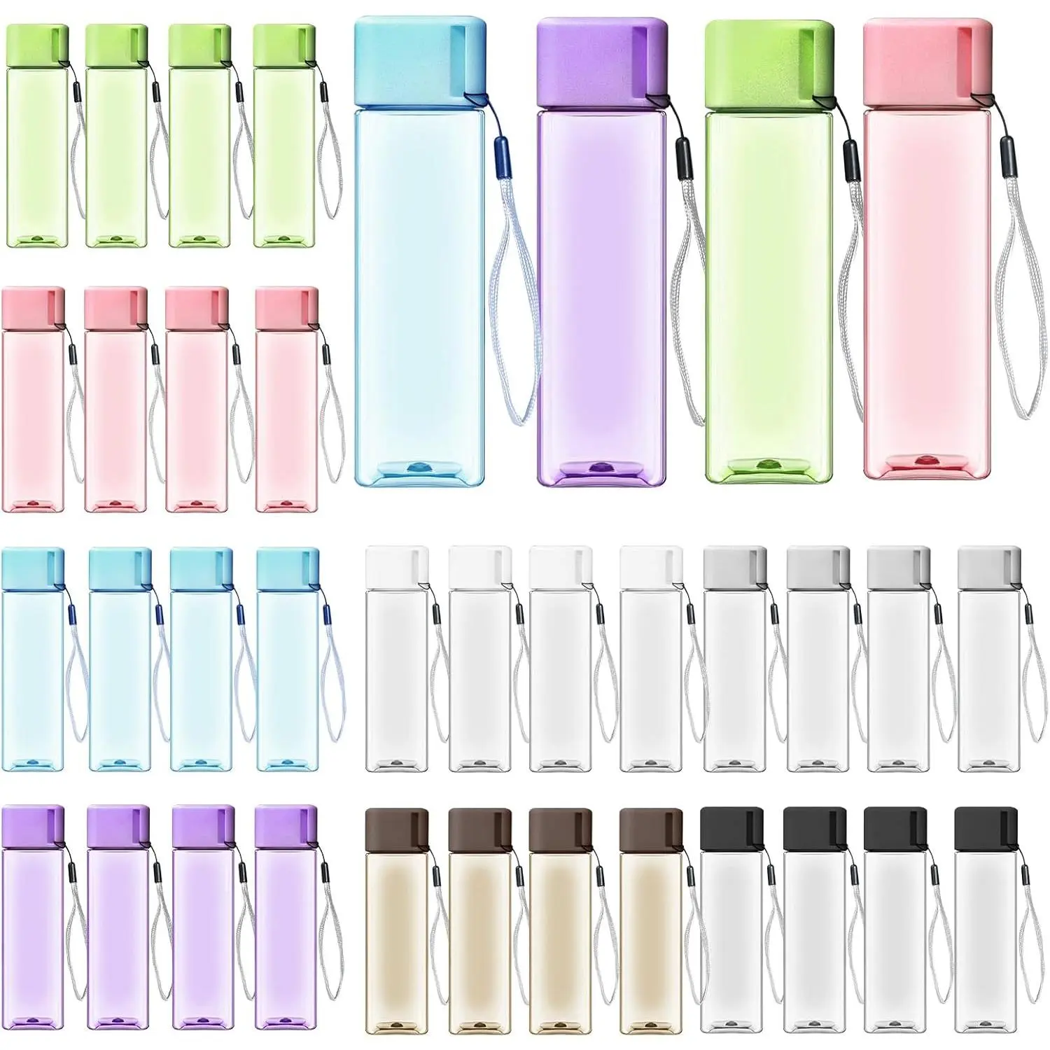 32 Pcs Water Bottle Bulk 17 oz Reusable Leak Proof Portable Bottles Plastic Sports Drink Bottles Large for Kids Adults for School Classroom Fitness Office Travel Camping (Multicolor)