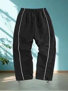 Men's Sport Pants, Trim Fit Windbreaker Design, Buckle & Zip Details, Training Parachute Pants, Active Outdoor Wear