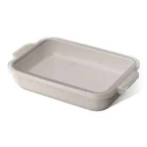 9”x 13” Stoneware Baker with Plastic Lid, Porcini Taupe by Drew Barrymore