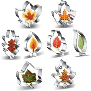 Fall Leaves 8- Leaf Cookie  Set - Maple Leaf, Oak Leaf, Teardrop Leaf Cookie Cutters Shapes Biscuit Fondant Molds for Fall Autumn Thanksgiving Christmas Birthday Wedding Party Decorations
