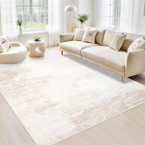 Area Rugs 5x7 Living Room: Washable Rug Modern Abstract Large Rug Soft Non Slip Neutral Rug Stain Resistant Indoor Carpet for Bedroom Kitchen Dining Room Table  Home Office Rugs(Beige,5'x7')