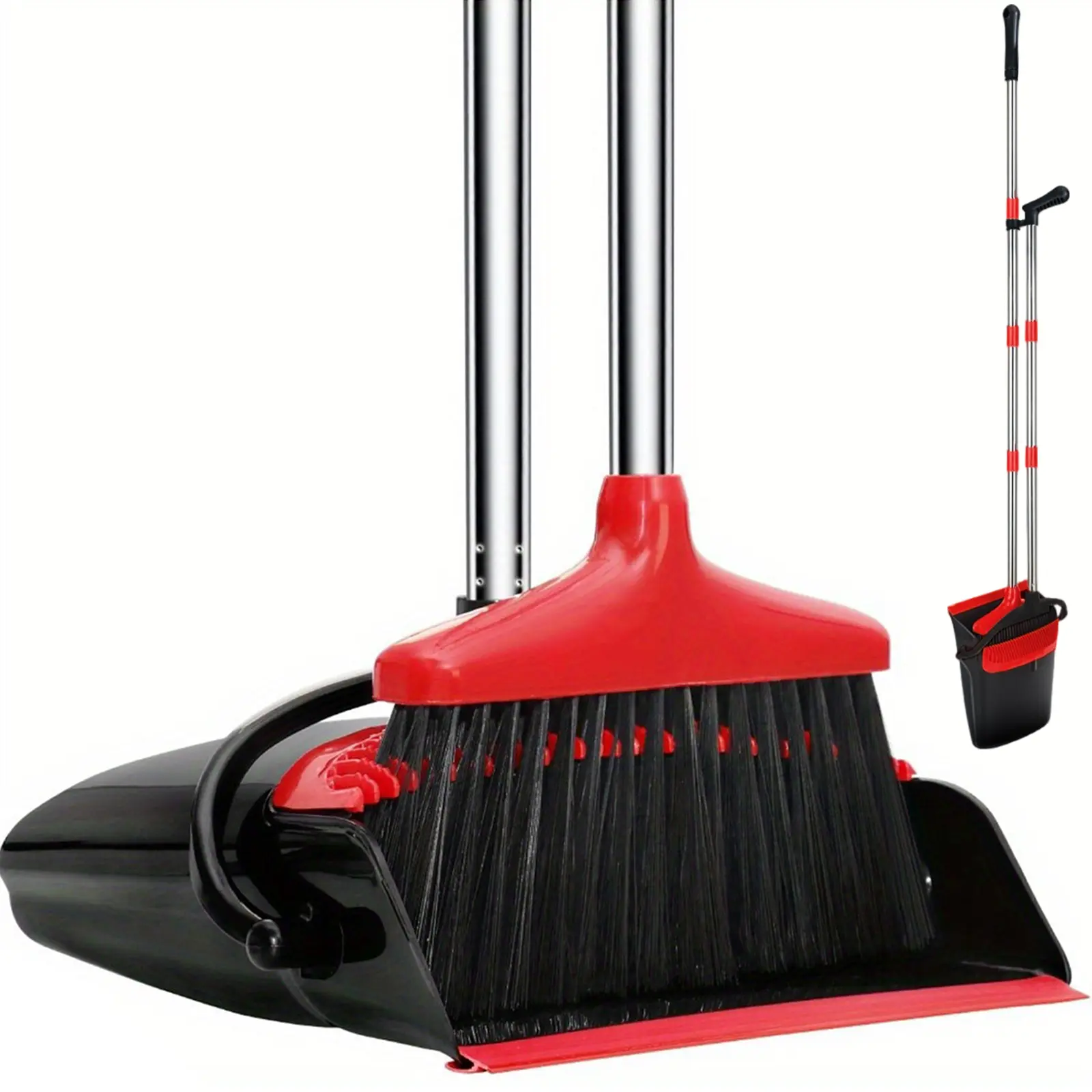 Plastic Upgraded Stand-Up Broom and Dustpan Set, Self-Cleaning Dustpan with Comb Teeth, Indoor-Outdoor Sweeping Tool for Pet Hair Households