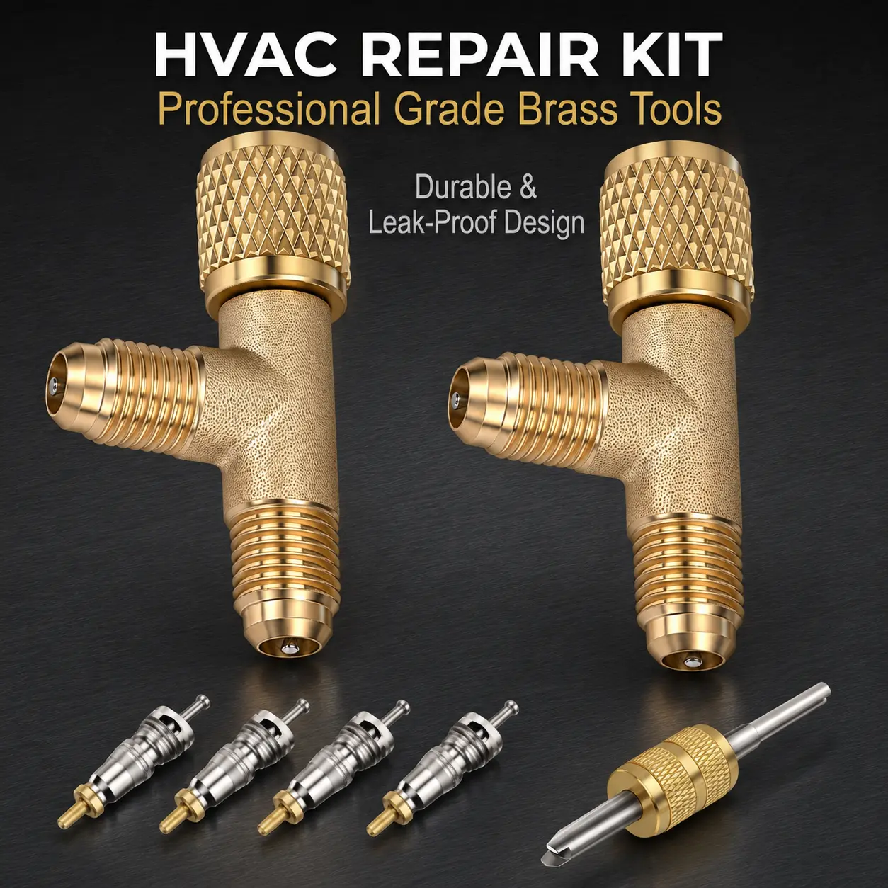 Brass HVAC Quick Coupler Access Tee - 1/4" Valve Core Tee Adapter with Swivel Connector, Fast Access for AC Vacuum Pump, Deep Vacuum Pump, Gauge, Manifold