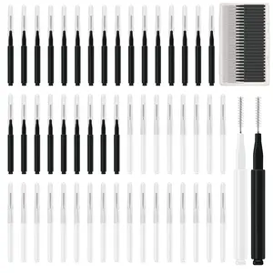 50pcs Micro Brow Lamination Brush with Cap Portable Mini Spoolies for Eyebrow Extensions Tool, 2 Colors (25 Black+25 White)