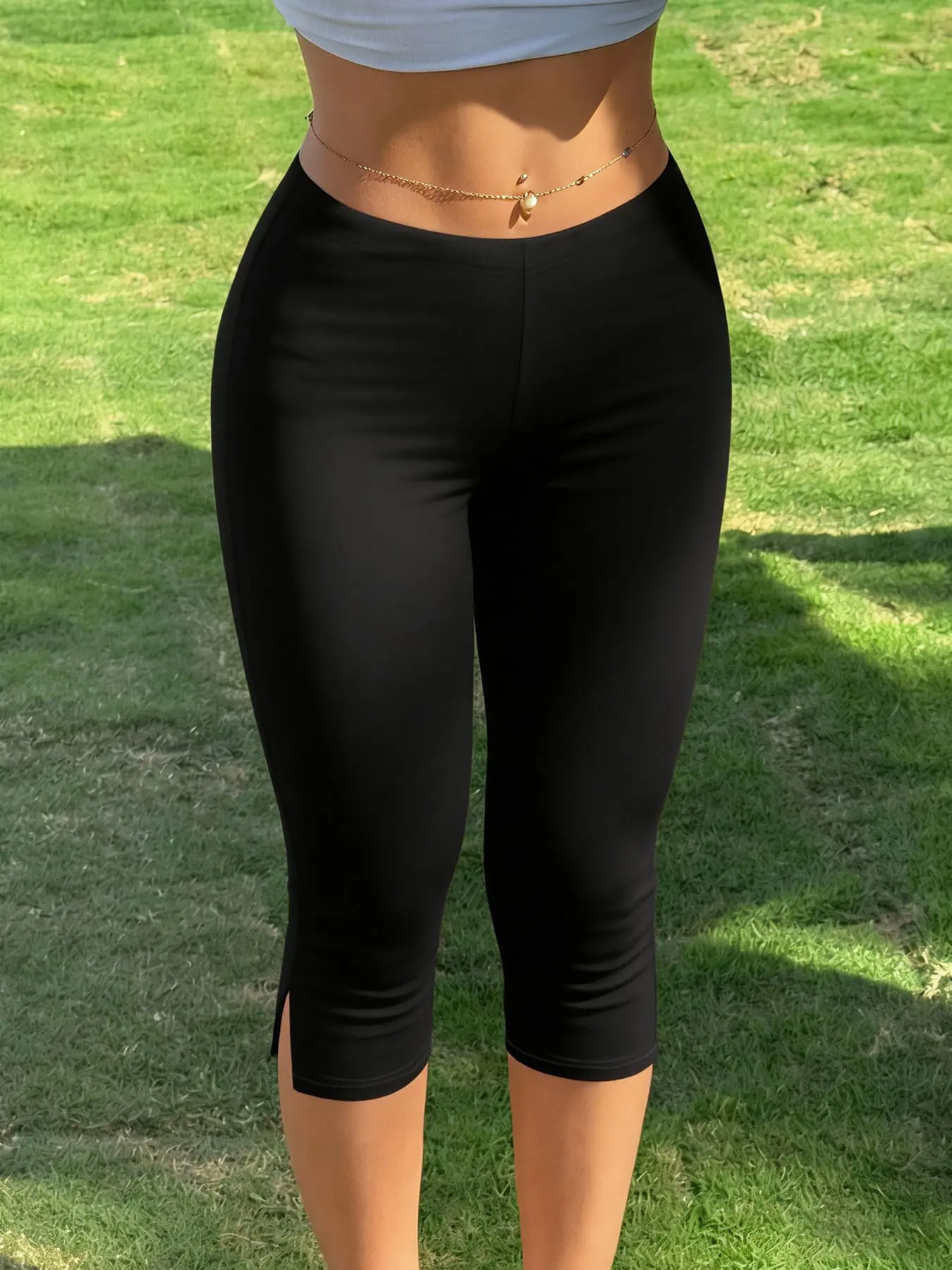 Women's Y2K Streetwear Slim-Fit Capri Training Leggings, Athletic Pants with Side Slit Details, Fitness Summer Bottoms, Perfect for Gym Workouts & Casual Daily Wear