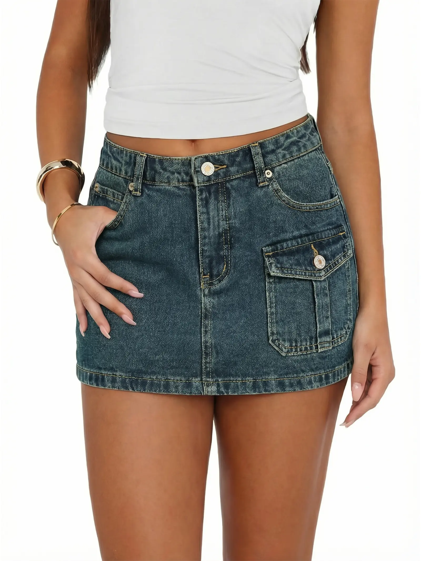 flip over denim skirt - TikTok Shop