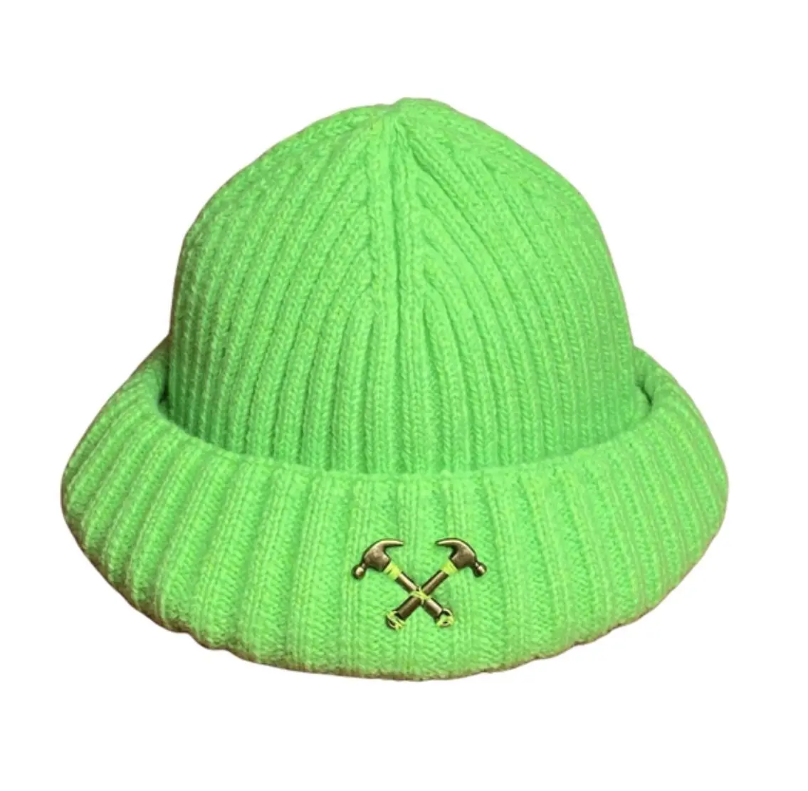 Nina Knit Beenie Hat - Cotton Hat with Drawstring Closure and Embroidered Cross Design