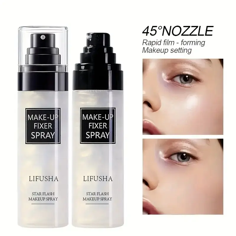 Star Flash Quicksand Makeup Setting Spray, Glitter Setting Spray, Makeup Fixing Spray, Long-term Oil Control, Waterproof and Sweat Proof, Natural and Hard To Take Off Makeup Spray, Lasting Luster, Suitable for All Women's Skin, Holiday Gift