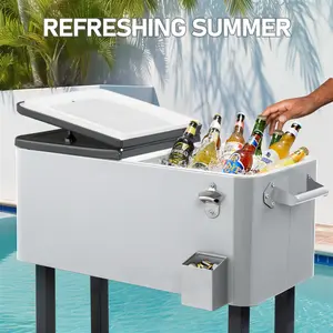 80QT Capacity Iron Cooler with Iron Spray, 430 Stainless Steel Build, Large Size, Bottom Tray, Included Shelf, Cool/Warm Hold, Maintains Freshness Up to 48 Hours