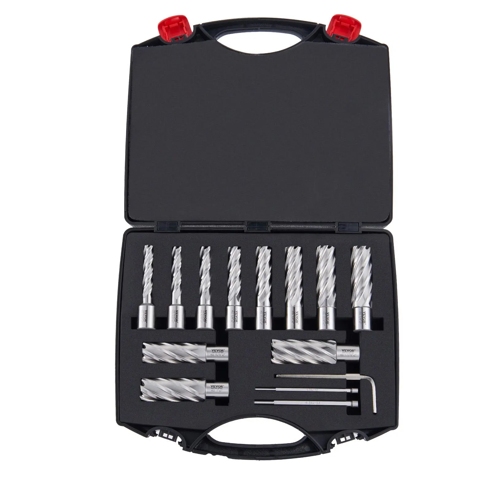 【summerfinds】VEVOR 13-Piece M2AL HSS Annular Cutter Tool Kit Set, Weldon Shank Metal Bits, 7/16"-1-1/16" Cutting Diameter, 2" Cutting Depth, 2 Pilot Pins, Hex Wrench, Portable Case for Magnetic Drills (Father's Day Gift)