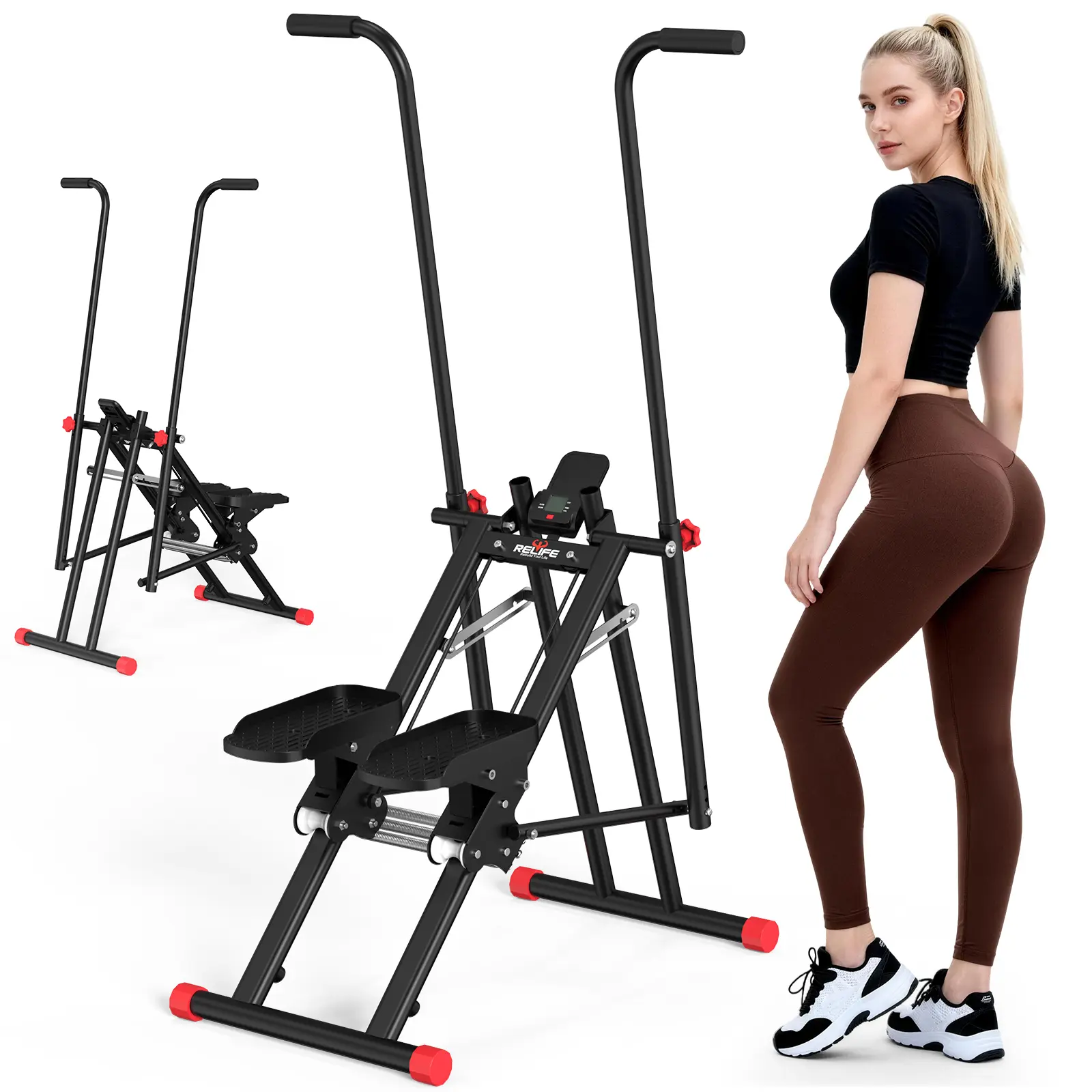 RELIFE REBUILD YOUR LIFE Stair Stepper Machine with Stepless Handlebar, Stainless Steel Vertical Climber for Full Body Workout, 3 Resistance & 2 Incline Levels, Supports up to 350 lbs