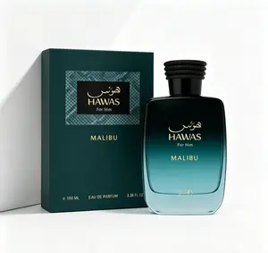Hawas For Him Malibu Eau de Parfum Spray for Men 3.38 Fl Oz 100ml, Fresh Bright Coastal Aquatic Citrus Long-Lasting Masculine Fragrance