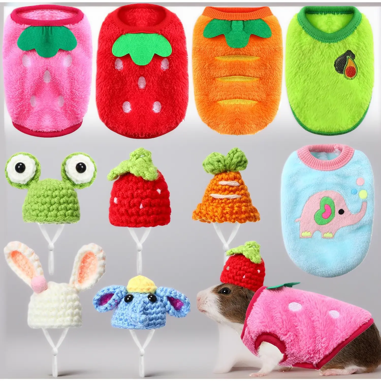 Knitted Fabric Small Pet 5-Set Outfit Pack - 5 Cozy Vest Sets, 1 Adjustable Hat Each, Warm Wear for Guinea Pigs, Cute Dress-Up Accessories (Pet Supplies)