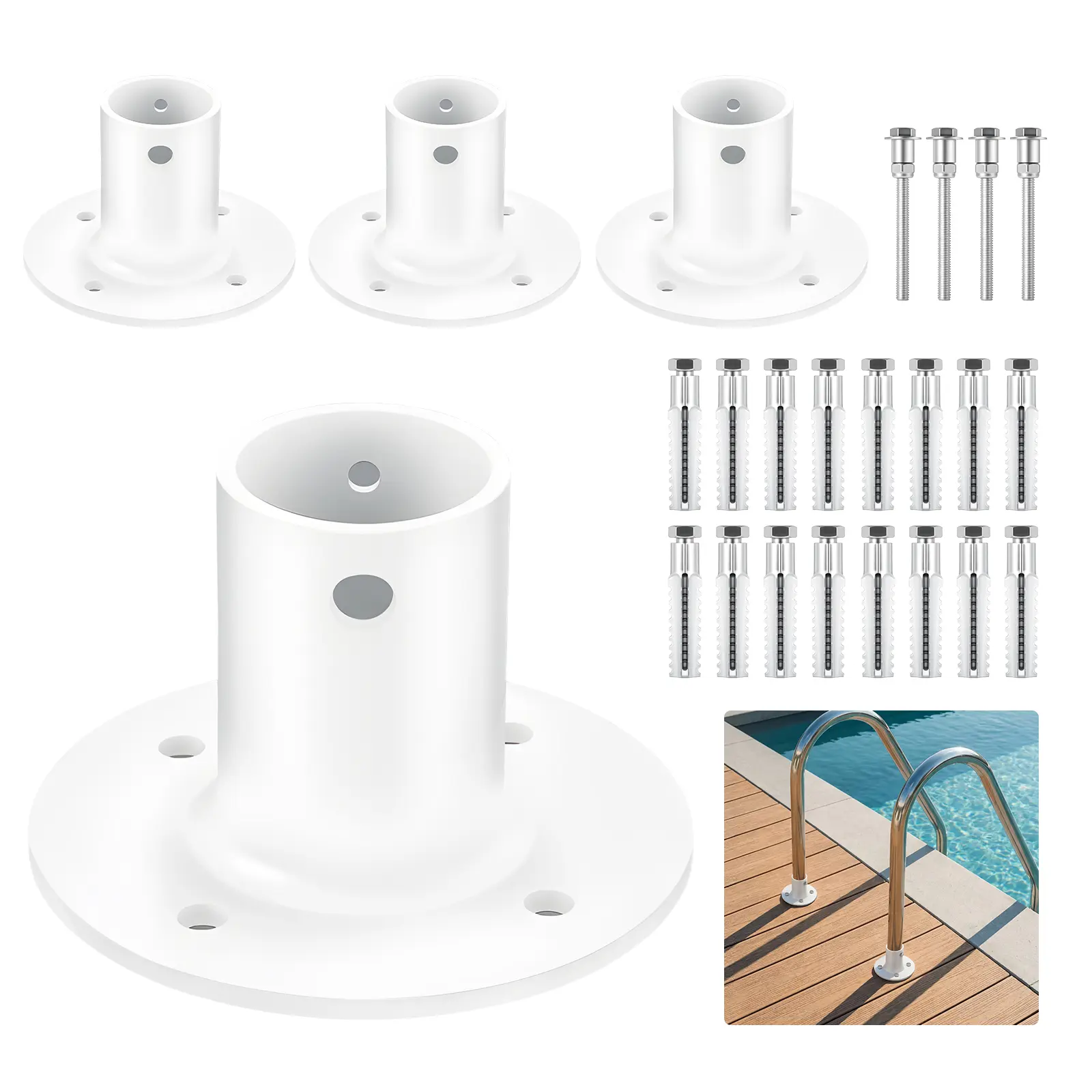 VEVOR Deck Anchor Flange 4 Pack, 1-7/8 in Pool Ladder Deck Mount, Handrail Anchor with Stainless Steel Mounting Hardware, Premium Aluminum Alloy Flange for Inground Swimming Pool Ladder, White#BacktoSchool