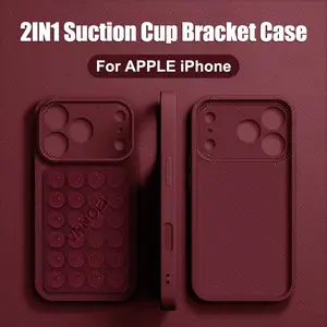 Fashion 2IN1 Suction Cup Bracket Lens Protection Phone Cases Cover For iPhone 16 13 11 14 15 12 17 Pro Max Case For Apple 17 AIR 14 15 16 Plus Cases Phone Accessories