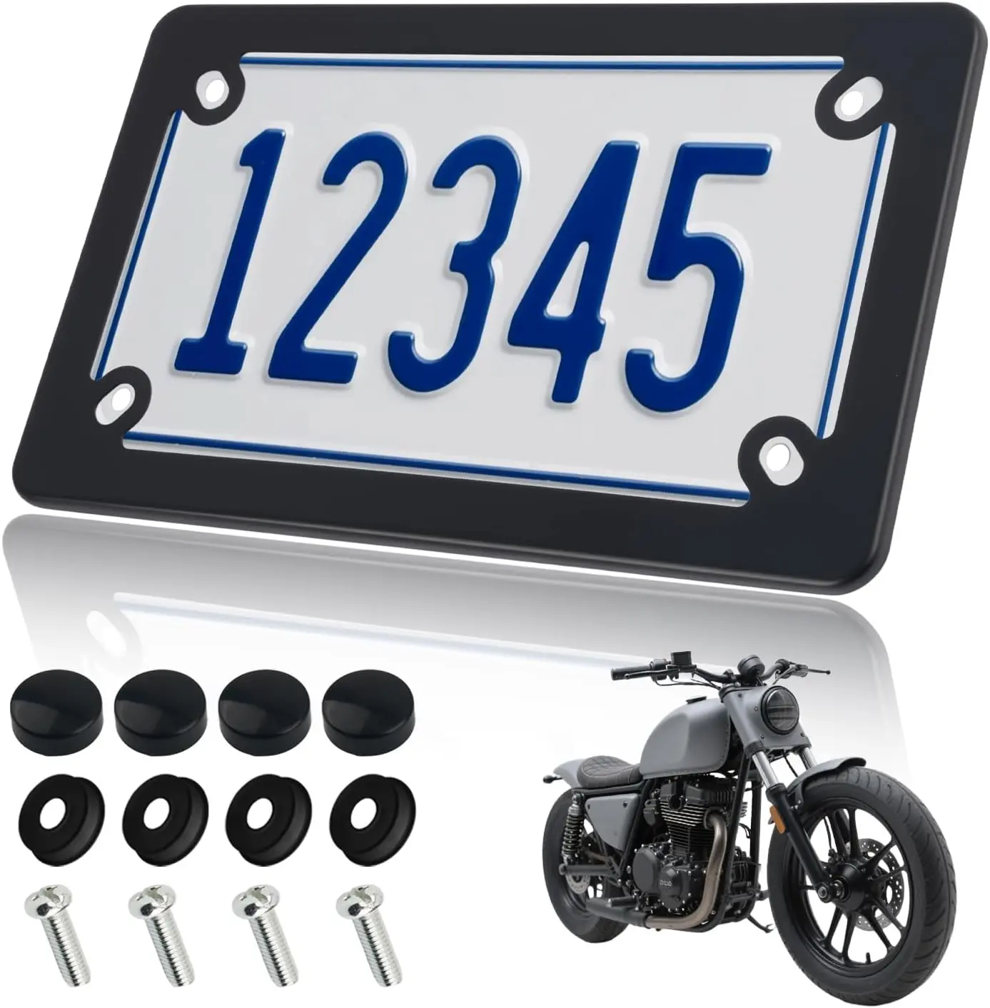 Stainless Steel Motorcycle License Plate Frame,High Strength Motorcycle Plate Frame for Anti-Scratch Protection,Universal Motorcycles Tag Frames Kit with Screws  Washers