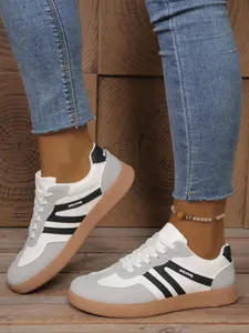 Women's Low-Top Lace-Up Training Shoes, Fall Winter Casual Comfort Non-Slip Breathable Outdoor Sports Shoes, Fashion Patchwork Sneakers, Trendy Walking Sneaker