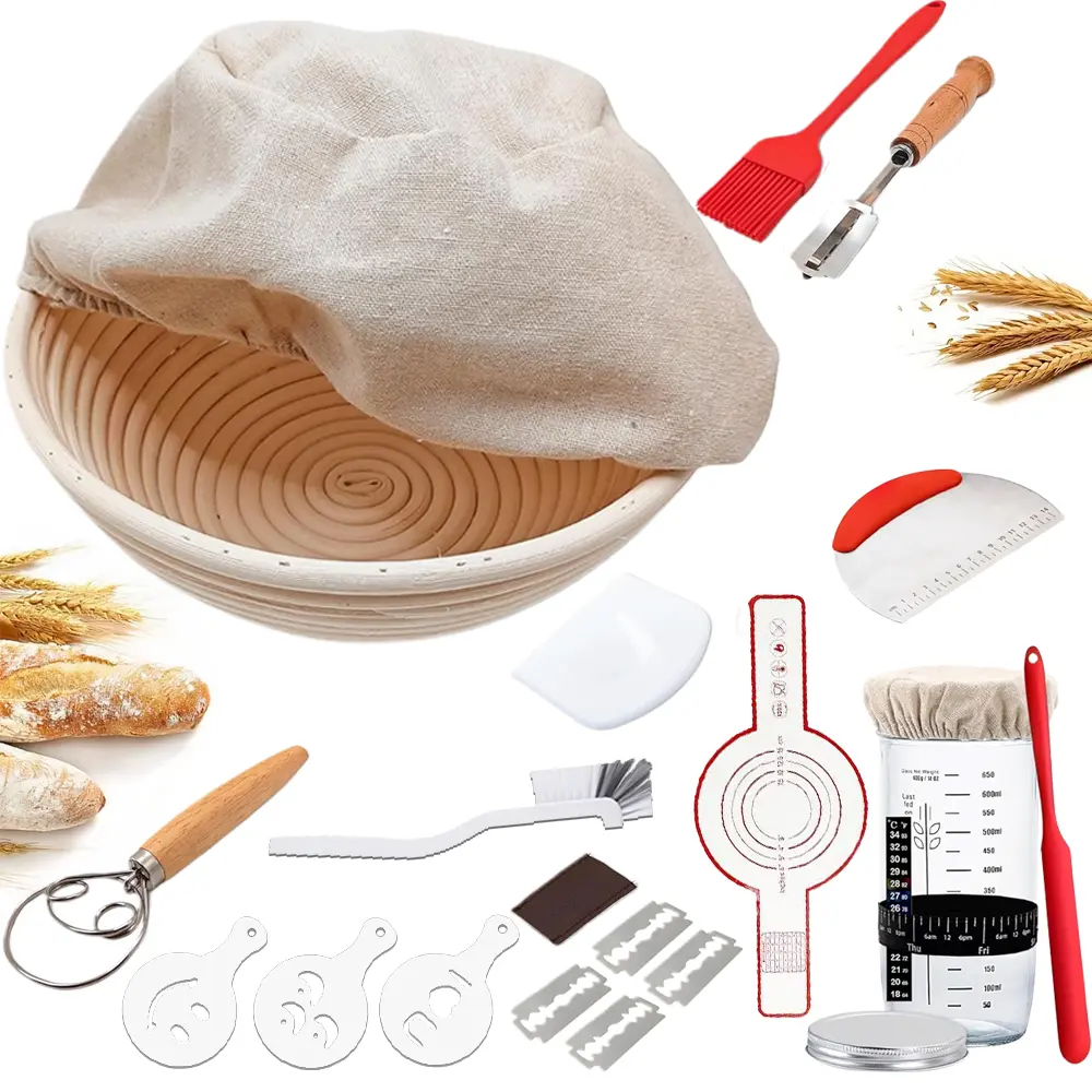 8.5 Inch Round Bread Proofing Baskets with Liners, Banneton Dough Rising Bowls, Essential Home Kitchen Supplies for Sourdough & Artisan Bread Baking