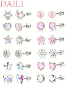 12-21 Pairs Hypoallergenic Stud Earrings for Girls Women 316L Stainless Steel Earrings Set for Sensitive Ears Screw Back Stud Earrings Cute Heart Stud Earrings Jewelry Gift for Teen Girls